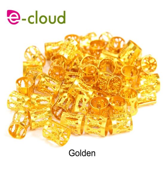 

100pcslot mix silver golden plated hair braid dread dreadlock beads adjustable cuff clip 8mm clip metal tube lock faux locs hair5936920, Golden;silver