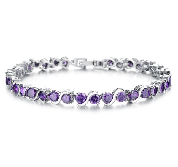 

lady jewelry accessories heart cubic zirconia stone crystal diamond bracelet copper platinum anniversary wedding gift green purple9045459, Golden;silver