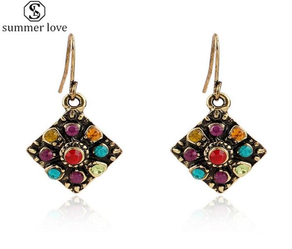 

bohemian national wind retro rhinestone ear stud earrings colorful vintage eardrop gift for women fashion jewelry wholez3900543, Silver