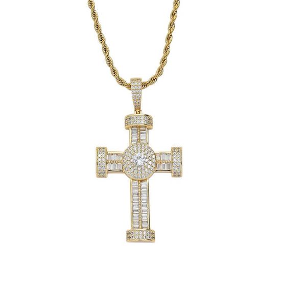 

hip hop iced out cross necklace pendant micro paved cubic zircon gold silver plated mens gold chain9315014