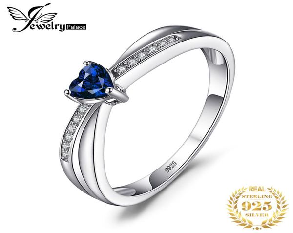 

jpalace heart created blue sapphire ring 925 sterling silver rings for women promise engagement ring silver 925 gemstone jewelry l6819394, Slivery;golden