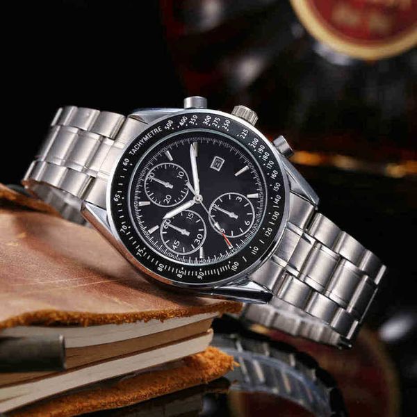 

designer omegas watches for men speedmaster mechanical movement watch btm0 gner chaoba three eye steel band watch 6-pin watch, Slivery;golden