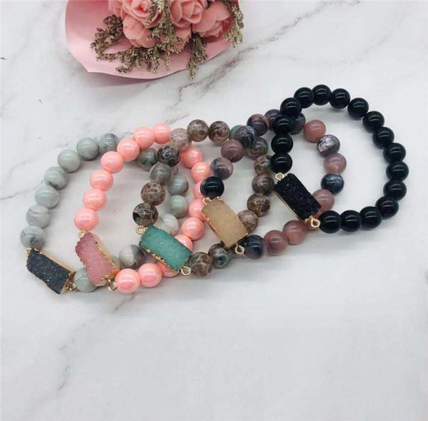 

resin beaded strands bracelet irregular resin cluster wafer ball elastic thread chip beads nuggets bracelets bangles wristband4340127, Black