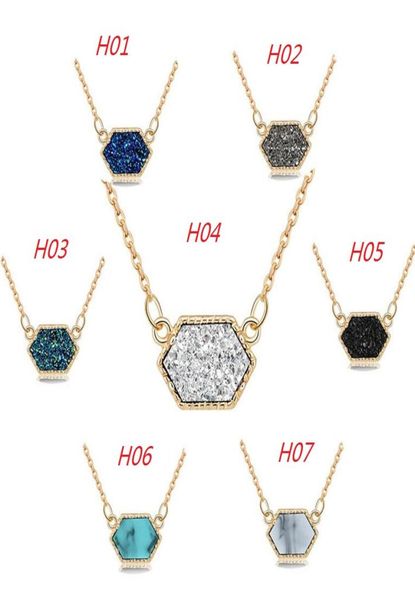 

wholenew fashion druzy drusy pendant necklaces silver gold plated popular faux stone turquoise necklaces for women lady jewel5987785