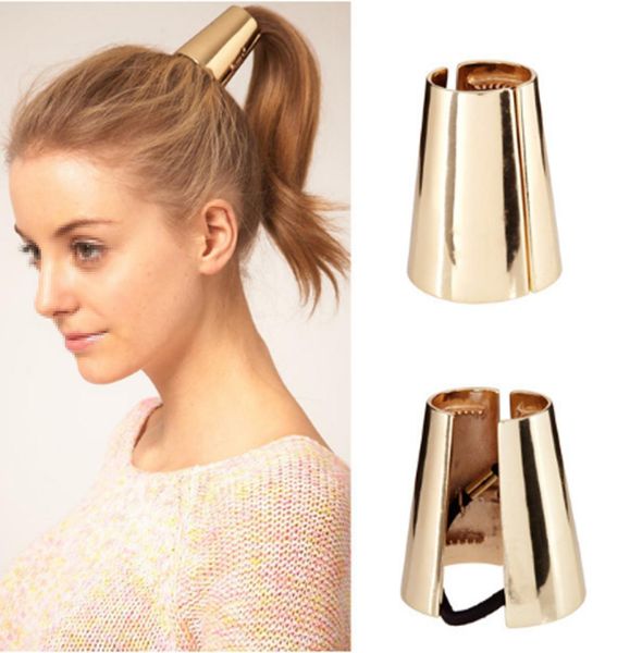 

vintage metal cone pony tails holder goldplated polished hair ring fashion luxury exaggerated catwalk hair jewelry7261373, Golden;silver