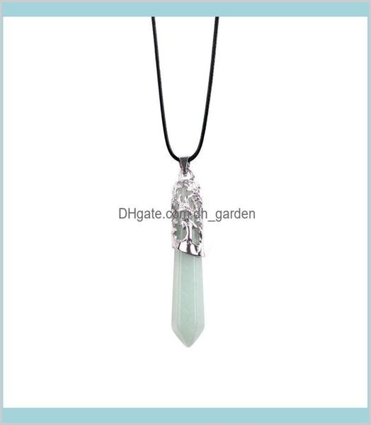 

necklaces pendants jewelry hexagonal gemstone six pyramid column pendant necklace healing chakra crystal stone men and women spiri6508284, Silver