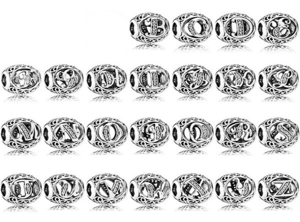

new 100 925 sterling silver pandora twentysix letters charm beads fit bracelet diy bangle for women jewelry whole factory gi4680001, Black