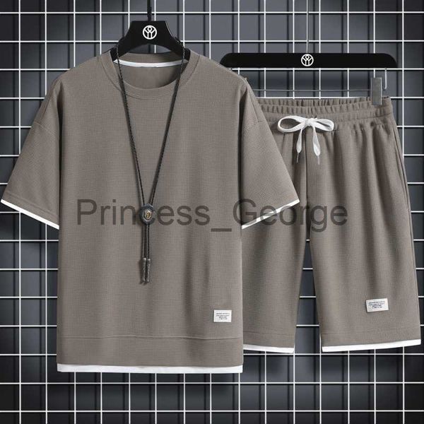 

men's tracksuits summer tshirt shorts set men's two piece set linen fabric casual mens sports suit fashion short sleeve tracksui 2, Gray