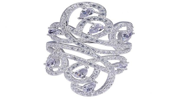 

engagement wedding jewelry 925 sterling silver ring finger shine gorgeous line wide simulated diamond rings for women2746794, Slivery;golden