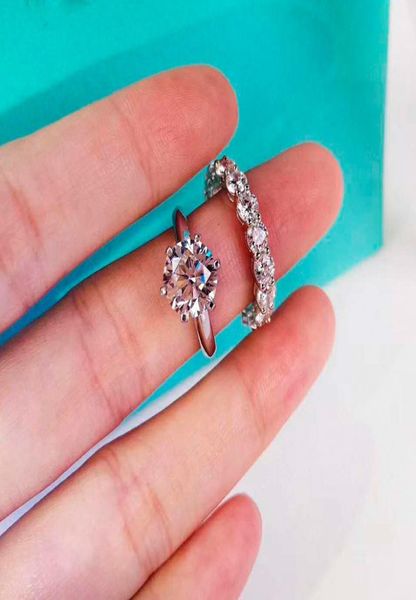 

solitaire lab diamond promise ring sets 100 real 925 sterling silver engagement wedding band rings for women bridal jewelry y11248424321, Golden;silver