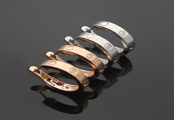 

europe america fashion style lady women titanium steel ca initials cshape screw and diamond hoop stud earrings 2 color4325237, Golden;silver