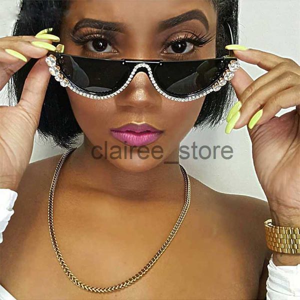

sunglasses diamond cat eye sunglasses women 2020 semi-rimless sun glasses luxury brand designer crystal frame rhinestone eyewear oculos j230, White;black