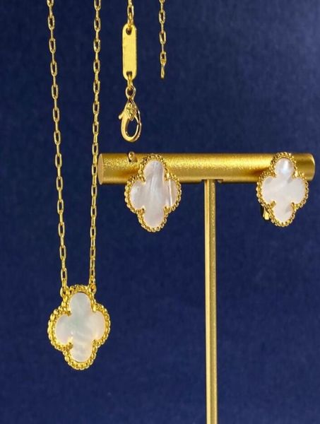 

classic brass 18k gold plated pendant necklaces colorful shell flowers four leaves clover women luck earring ear stud designer jew3290843, Silver