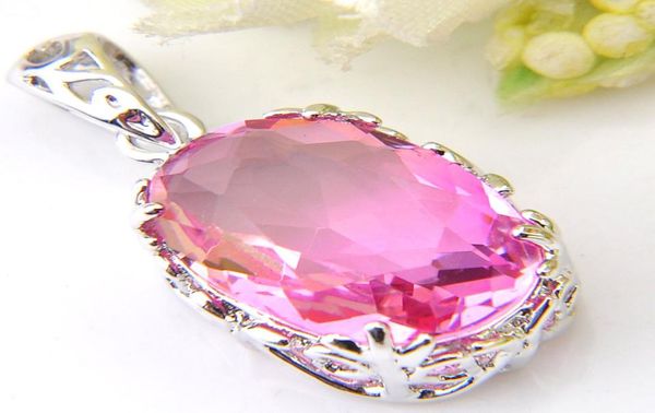 

luckyshine 925 silver necklace for women oval bi colored tourmaline gems pendants claw inlay stone lady gift necklace pendants 10 2312452