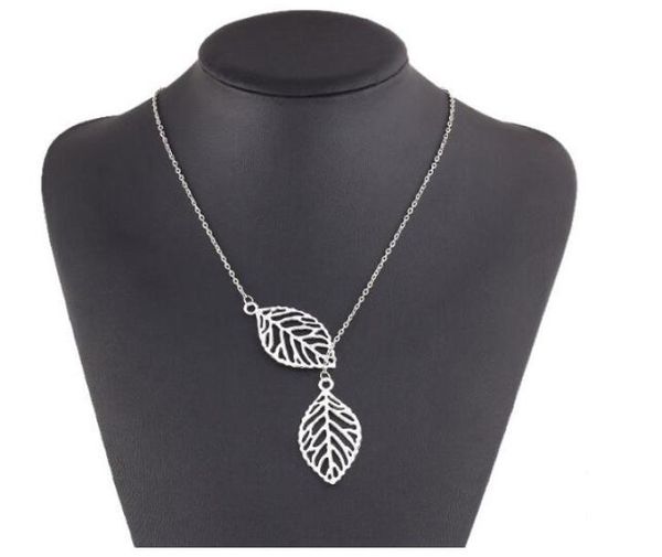 

fashionpunk gold hollow two leaf leaves pendant necklace clavicle chain simple european new fashion charm jewelry women christmas1575807, Silver