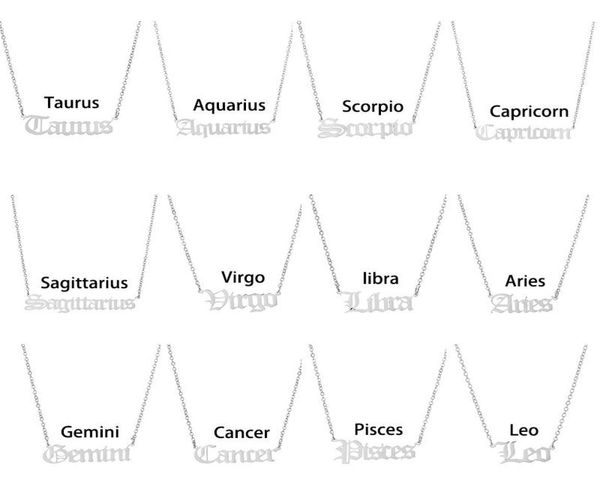 

horoscope sign pendant necklace constell stainless steel letter necklaces taurus aquarius scorpio gemini sagittarius fashion jewel8450443, Silver