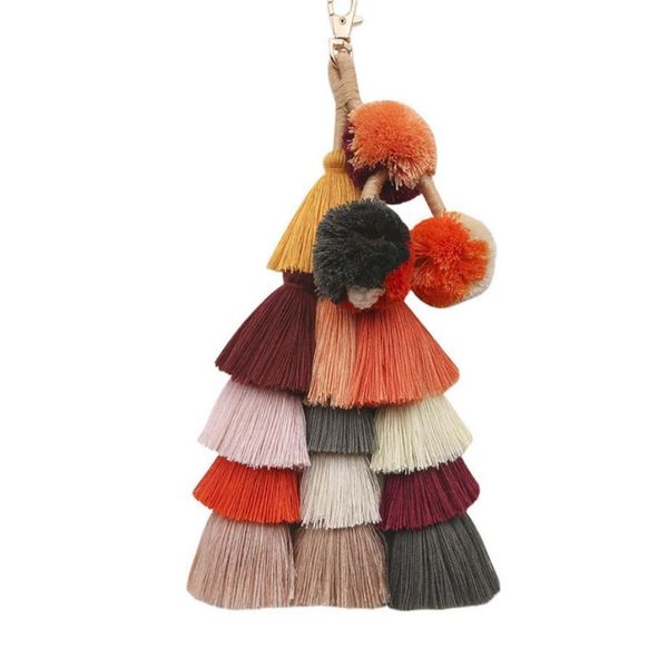 

1pc bohemian handmade bag pendant women accessories charm pompom keychain multicolor with tassels gift for summer4417528, Silver