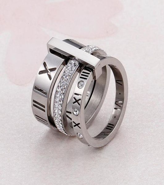 

rhinestone rings for band women stainless steel rose gold roman numerals finger femme wedding engagement jewelry6580898, Silver