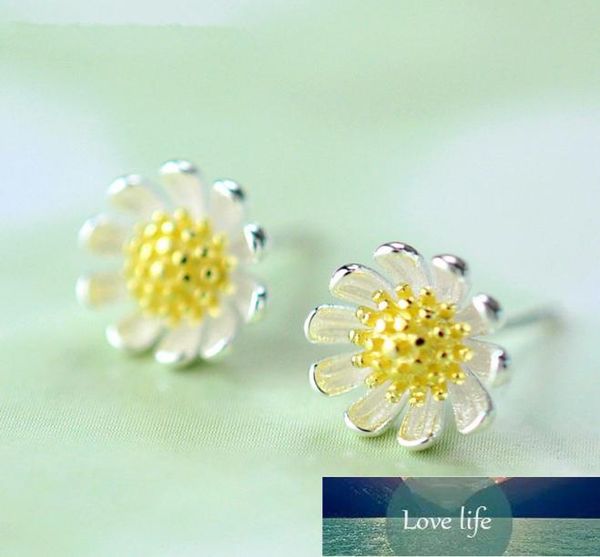 

925 sterling silver daisy flower charm stud earring for women girl wedding jewelry pendientes eh1271015569, Golden;silver