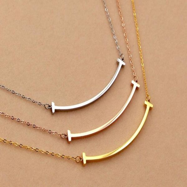 

korean smile t letter necklace fashion wild titanium steel rose female ornaments clavicle chain8160100, Silver