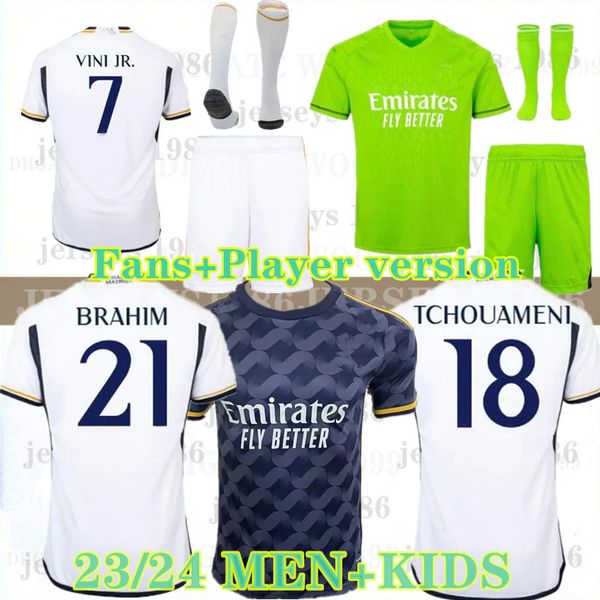 

2023 24 bellingham rodrgo 23 24 real madrid soccer jerseys football shirt vini jr camavinga alaba modric valverde camiseta men kids kit cour, Black;yellow
