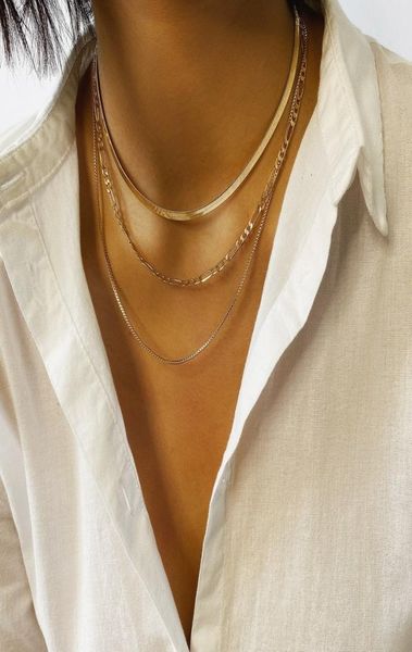 

gold color link chain necklace for women 2020 multilayer clavicle necklaces snake chain stainless steel choker vintage jewelry8611014, Silver