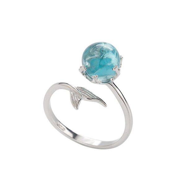 

925 sterling silver open blue crystal mermaid bubble rings for women girls gift statement jewelry adjustable size finger ring ps124340076