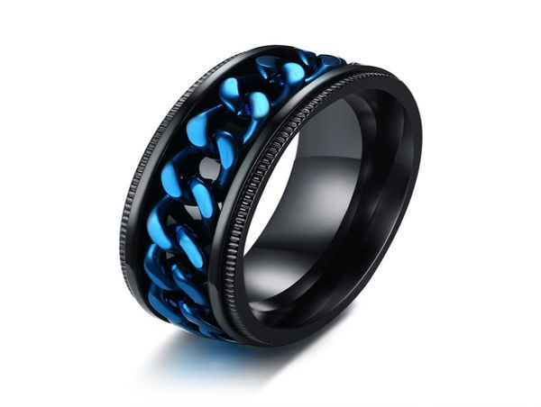 

engrave black stainless steel spinner band rings decorated edges and rotating center chain links ring9950876, Silver