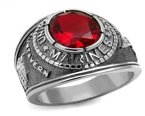 

american military marines ring men new design goldcolor siam red color main stone stainless steel fashion men ring5479248, Silver