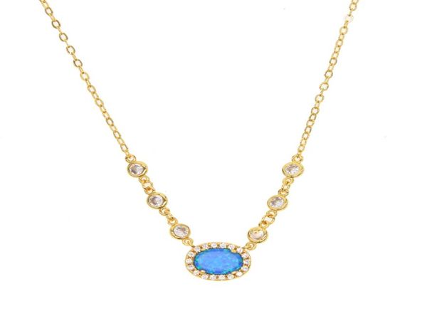 

2018 brass fashion jewelry blue fire opal gemstone cz link chain gold silver plated collar gemstone necklace4910673