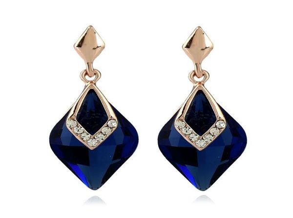 

european style royalty waster drop navy blue crystal stud earrings for women elegant fashion jewelry9588383, Golden;silver