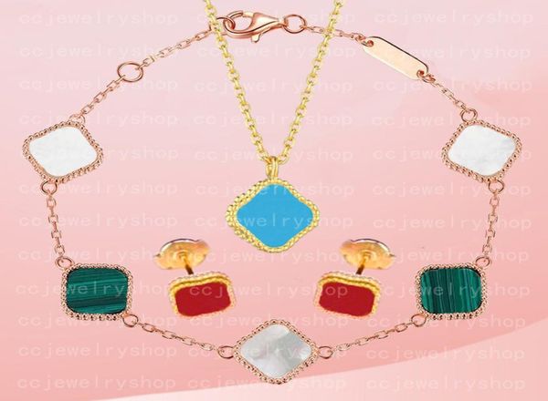 

mini sweet sterling silver classic 4four leaf clover charm bracelet earring necklace 18k gold agate shell motherofpearl for wom4247685, Black