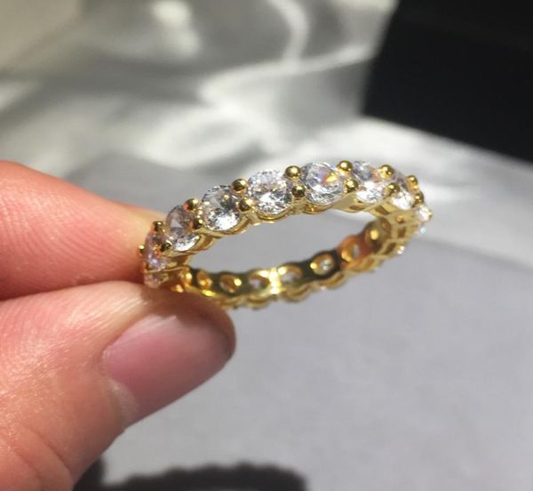 

brand 925 silver gold pave setting diamond painting full ring eternity band engagement wedding stone rings size 56789106690928, Slivery;golden