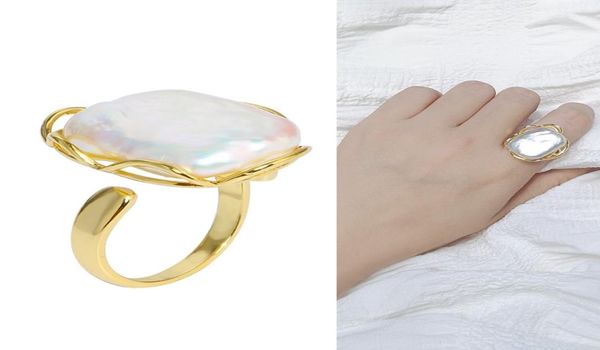 

baroque pearl ring simple new square half silver opening adjustable specialshaped hand ornament7179005, Golden;silver