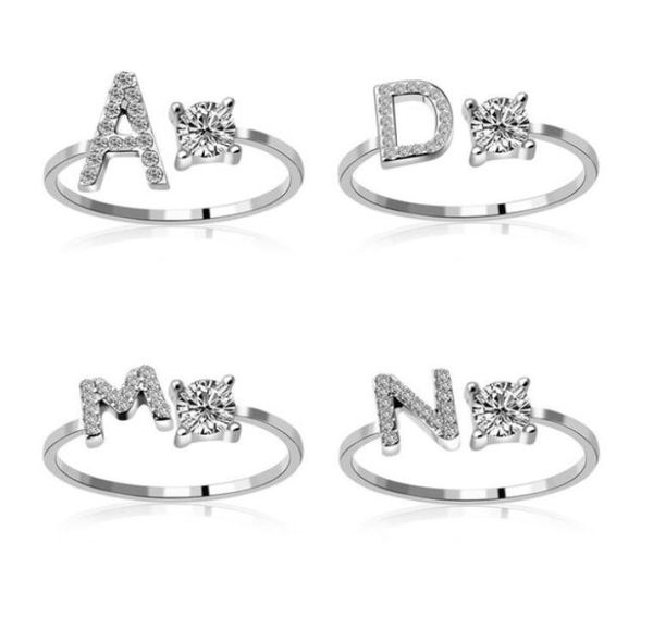 

26 alphabet english letter band rings diamond gold silver adjustable ring for women girls whole6794239
