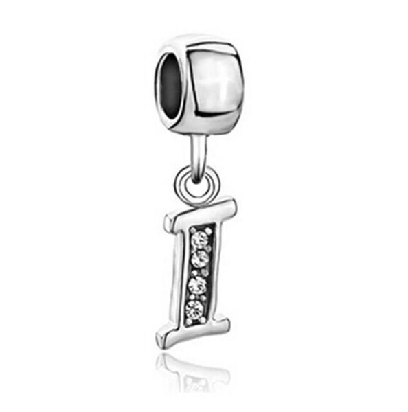 

pandora style crystal i j k l m n o p alphabet letter dangle european spacer bead metal initial charm for beaded bracelet4159633, Black