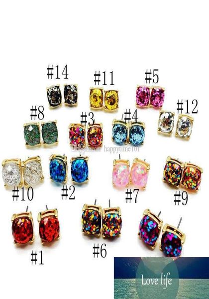

fashion glitter druzy drusy square dot earring 14 color gold plated cute small shinny rainbow opal ear stud women fine jewelry6622814, Golden;silver