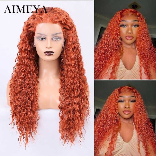 

orange ginger synthetic lace wigs for black women kinky curly wig lace front wig high temperature fiber cosplay wigs daily used 230524, Black;brown