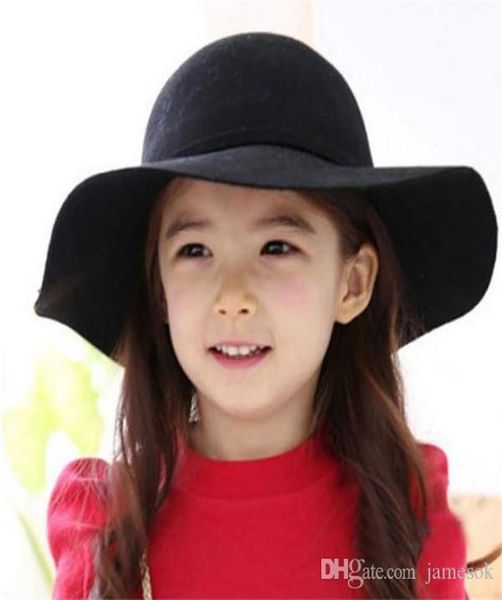 

autumn winter warm kids boys girls vintage wide brim cap soft wool felt bowknot bowler floppy children sun hat beach hat to5013038089, Yellow