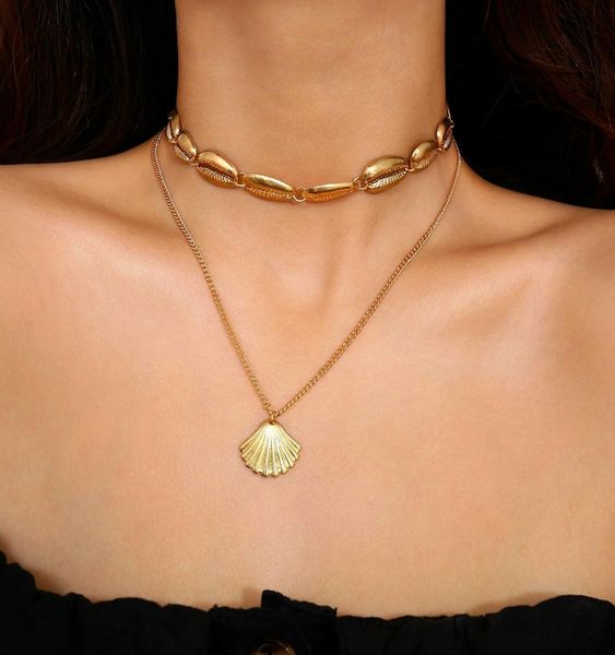

metal shell necklace silver gold shell choker necklace multilayer necklaces summer beach women fashion jewelry drop ship4828232