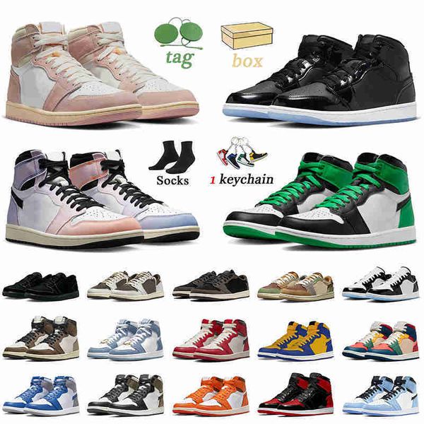 

2023 with box jumpman 1 basketball shoes next chapter verse washed pink 1s lost found denim patent bred space jam dark mocha women mens trai