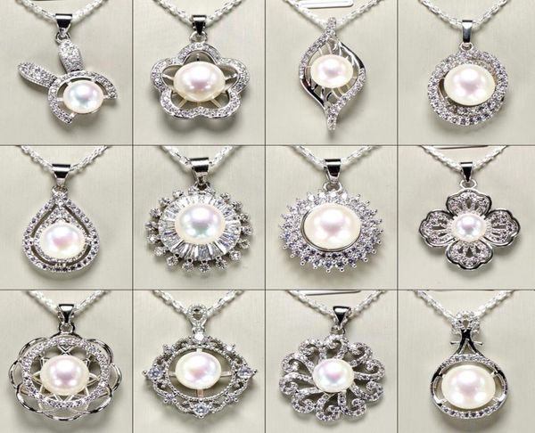 

2019 fashion necklace 925 sliver pendant settings diy pearl necklace for women fine jewelry settings with chain diy gift 8 pcslot2877196, Slivery;crystal
