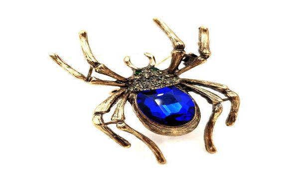 

pins brooches vintage look golden legged black crystal pave head blue stone spider pin and brooch witch costume jewelry for hallo1508480, Gray