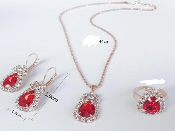 

direct s europe and america dropshaped bridal jewelry threepiece water drop necklace earrings ring set1720900, Black