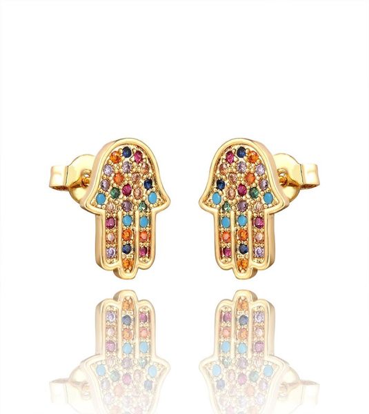 

fatima hand earrings cubic zircon palm blue evil eye stud earring for women punk vintage earrings party jewelry halloween gift2189245, Golden;silver