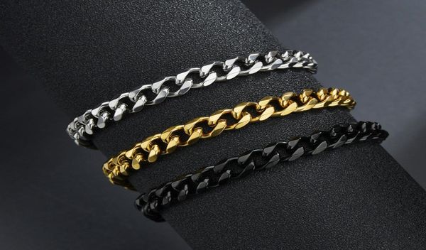 

punk men 357mm stainless steel curb cuban link chain bracelets black gold solid chains wrist jewelry gift7362427
