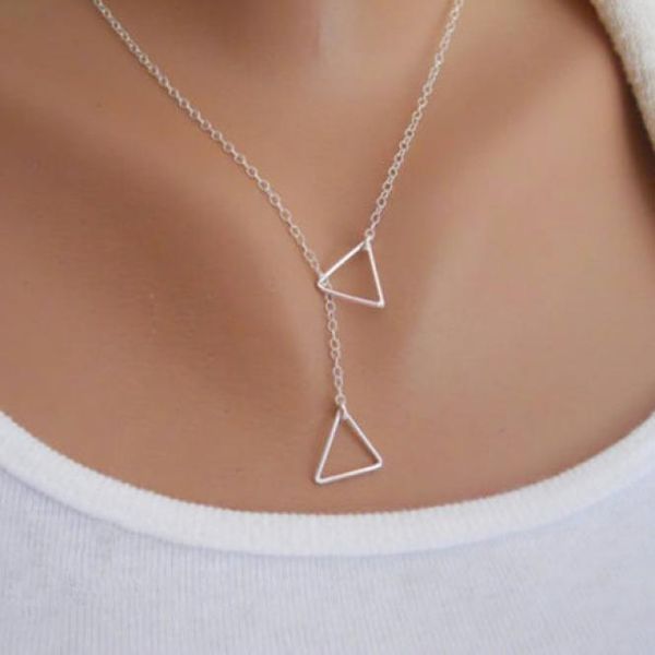 

chokers necklaces women fashion allmatch brief goldsilver plated geometric hollow out triangles alloy clavicle chain necklace sn2801589, Golden;silver