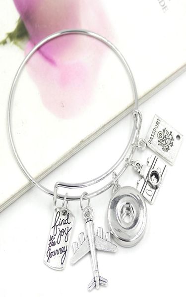 

new arrival whole fashion 18mm snap jewelry camera airplane passport travel bracelets wire bangles snap bracelet travel gifts9354363, Golden;silver