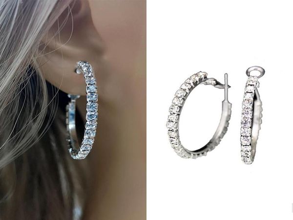 

hoop huggie trendy shiny rhinestone earrings for women aesthetic silver color crystal circle piercing ear accessories jewelry6954893, Golden;silver
