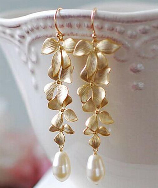 

new fashion women lady gold orchid matte flower pendant long dangle hook earrings jewelry gift9905007, Silver